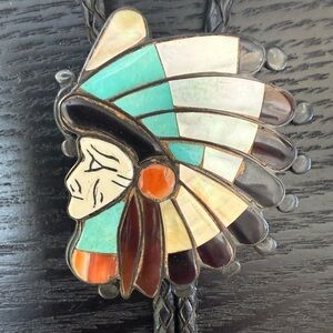 Native American Ralph Quam Zuni Sterling Comanche Chief bolo/pendant